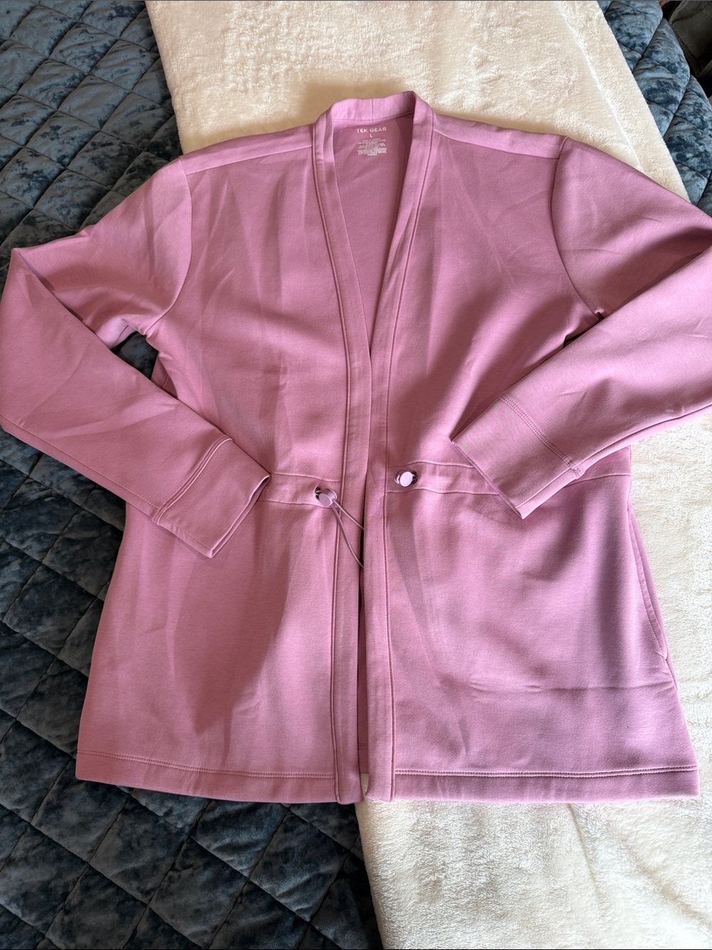 NWT Tek Pink Open Front Lightweight Drawcord Cardigan - L